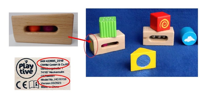  Die Firma OWIM GmbH & Co. KG warnt vor der weiteren Verwendung des Artikels “Sensorik-Bausteine” (Modellnummer HG10159) der Marke “Playtive” mit der IAN 422695_2210.